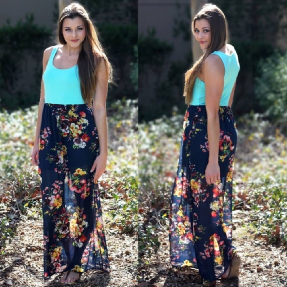 Floral Combo Maxi Chiffon Skirt and Mint Top